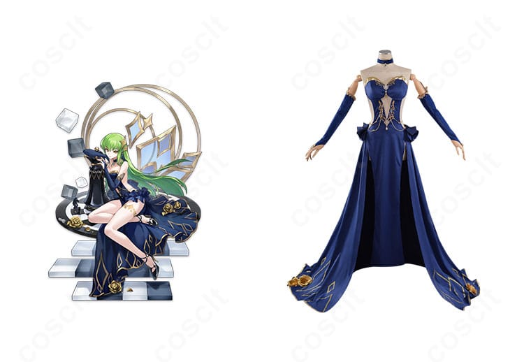 商品正面とC.C.の比較画像｜盤上パーティー衣装の全体シルエットと装飾再現を確認できる構図