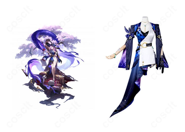 崩壊:スターレイル ジェイド 十の石心コスプレ衣装の正面全体とキャラクタービジュアルの比較カット