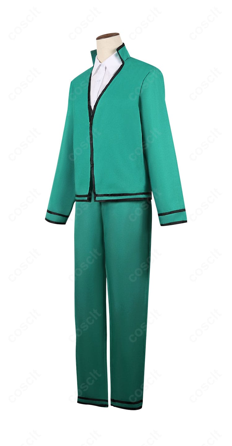 斉木楠雄 PK学園制服コスプレ衣装の側面。上着のラインとパンツのストレートシルエットが美しく映える。