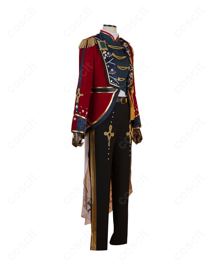 側面から見た天祥院英智衣装。コートのラインとウエスト位置、タッセルの揺れが分かるアングル。