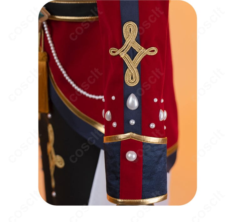 袖口の刺繍ディテール。カフスの縁取りと模様が美しく表現されています。