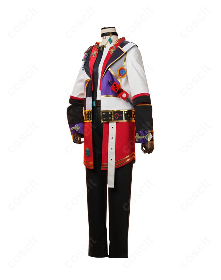 七種 茨 双六盤上戦衣装の側面。コートのラインと腰飾りの位置関係がわかる角度で、ステージ映えするフォルム。