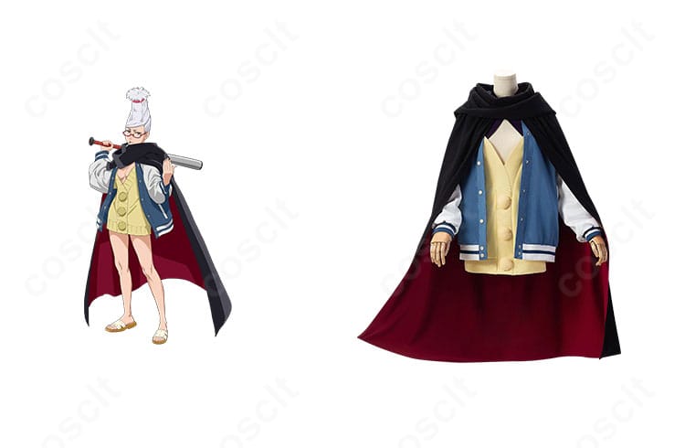 綾瀬星子の美魔女スタイルを再現したコスプレ衣装を着たモデルと商品正面の組み合わせ写真