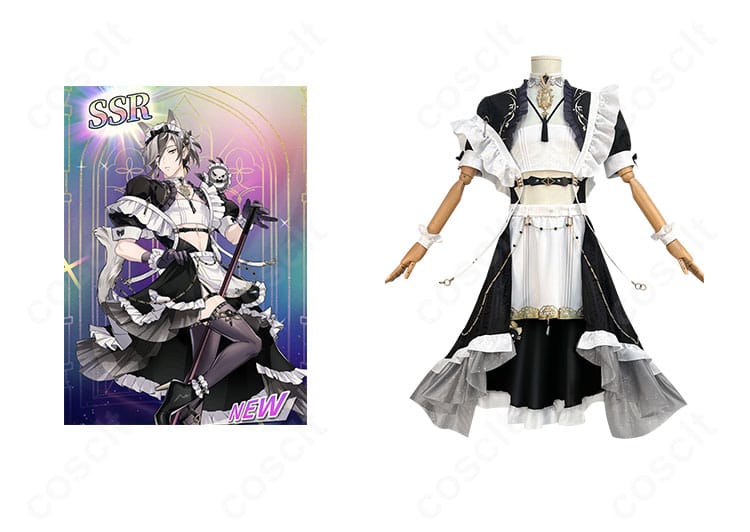 レイのキャライラスト併載・メイド服コスプレ正面全体。上品な配色と忠実再現のディテールがわかる商品画像