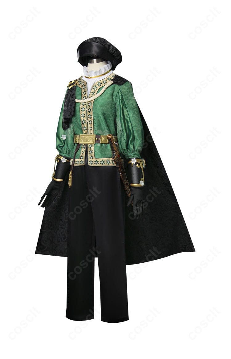 エミール ロミオ衣装・側面。肩飾りとマントの落ち感、ウエストのバランスが分かる角度。