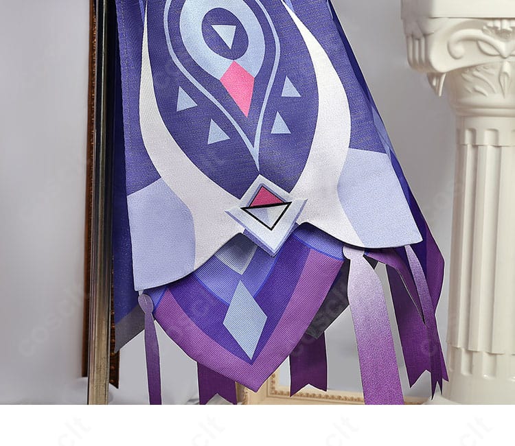 原神 シトラリ衣装の背面裾ディテール。背面柄と裾ラインの重なりが際立つクローズアップ。