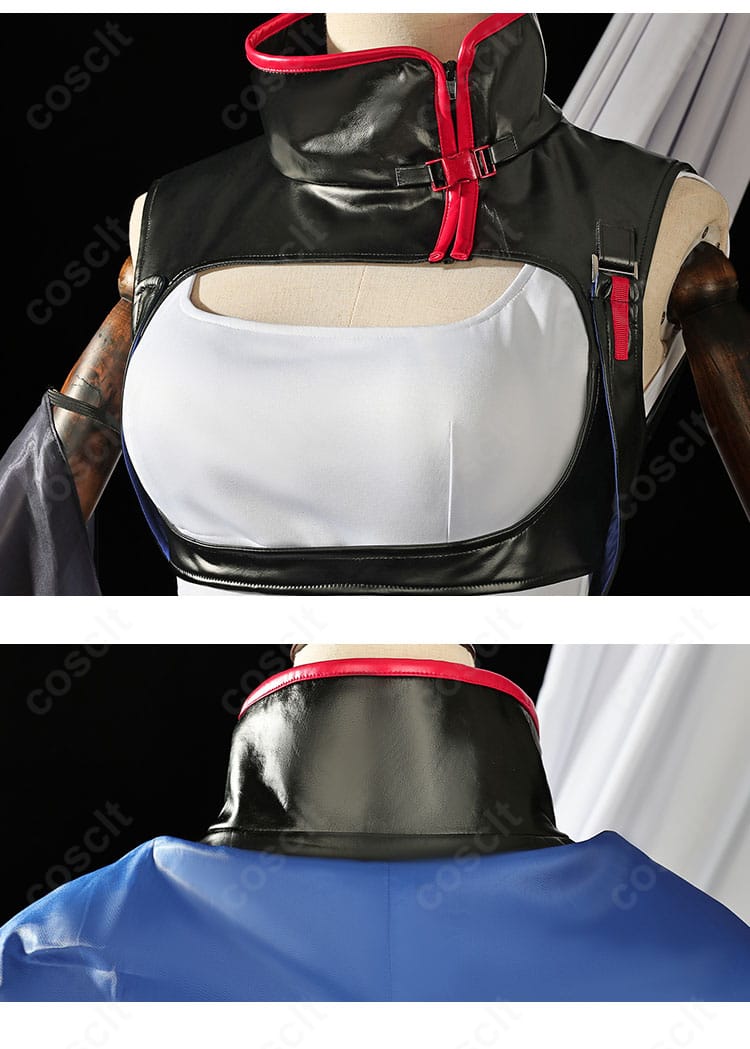 マルベリー衣装の襟と背面装飾のクローズアップ。刺繍風ディテールと配色の質感を確認。