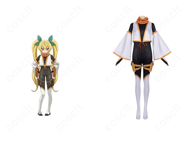 商品正面とキャラクターの組み合わせ画像。夏見叶愛のくノ一コスプレ衣装一式とキャラビジュアルの比較で高再現度を示す構図