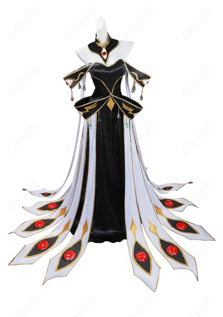 コードギアス C.C. ブリタニア衣装コスプレの正面スタイルと上品なシルエットを示す画像