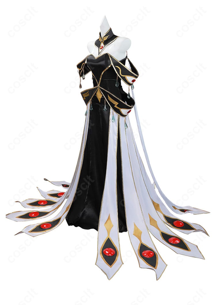 コードギアス C.C. ブリタニア衣装コスプレの側面ラインとアームカバーの形状が分かる画像