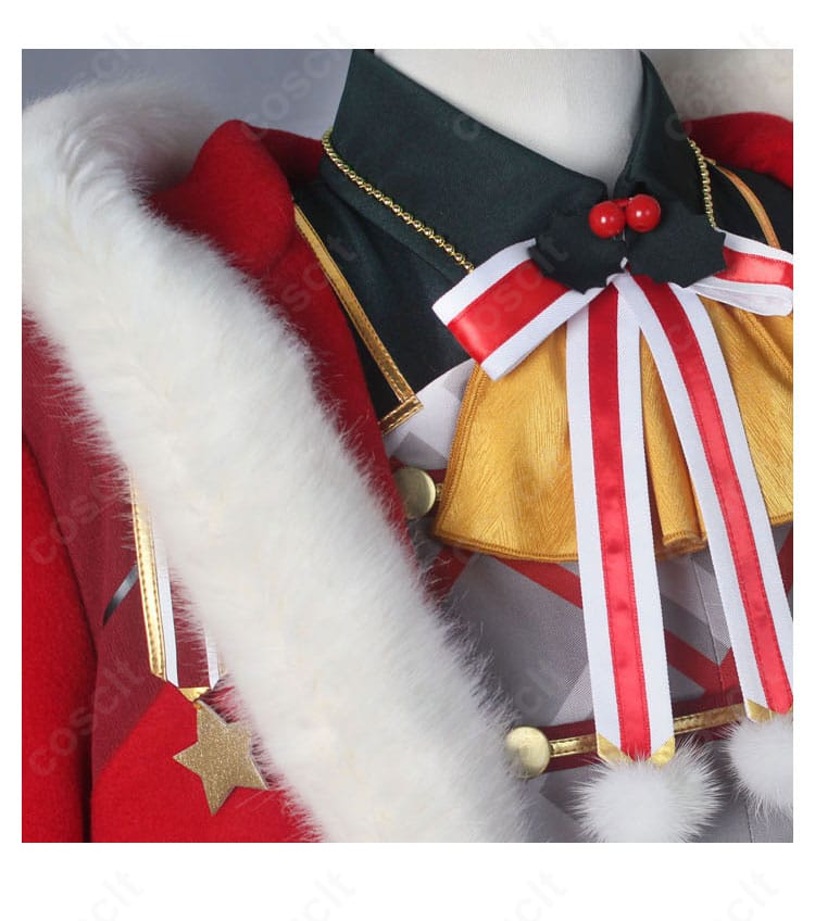 襟元のフェイクファーと刺繍装飾のアップ。ふわもこ質感と高品質なステッチが分かる詳細画像