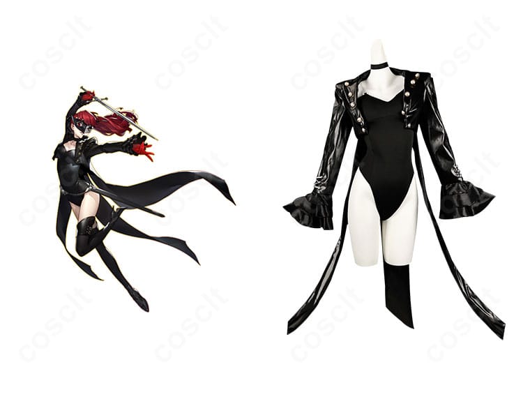 ペルソナ5 ザ・ロイヤル 芳澤かすみ(ヴァイオレット)怪盗服の正面全身と公式ビジュアル比較