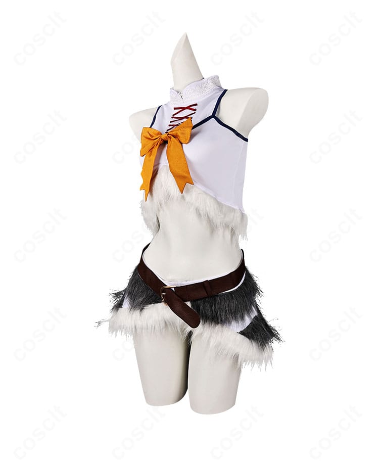 セツナ 氷狼族衣装の側面。ベルトや腕飾りの位置関係、シルエットの立体感が確認できる角度。