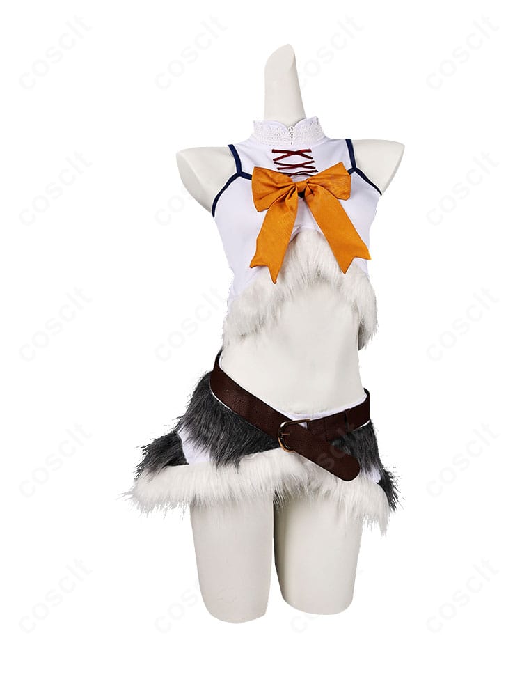 セツナ コスプレ衣装の正面全身。清楚でクールな配色、胸元の蝶結びとスカートのラインが強調された撮影映え構図。