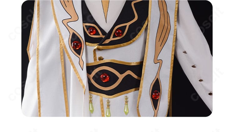 ウエスト周り：コルセットベルトと装飾の質感を示すルルーシュ皇帝衣装の腰部ディテール。フィット調整の意匠が分かる。