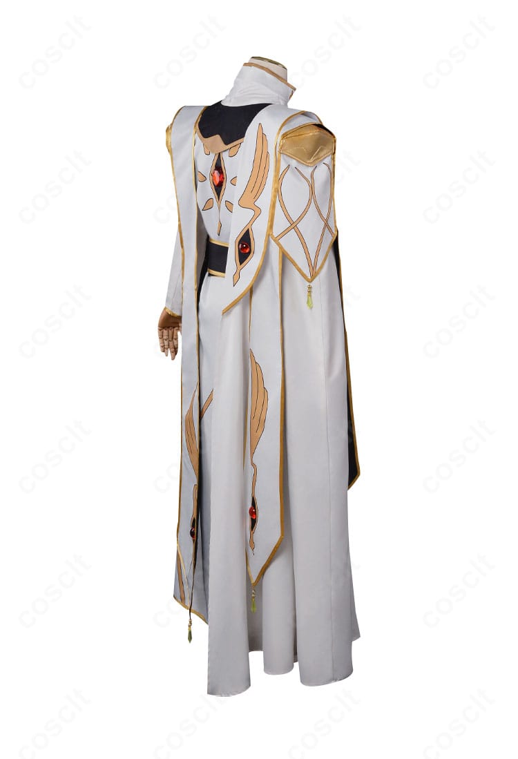 側面：ルルーシュ皇帝衣装のサイドライン。マントの落ち感、コートのハリ感、コルセットベルトのフィットが確認できる。