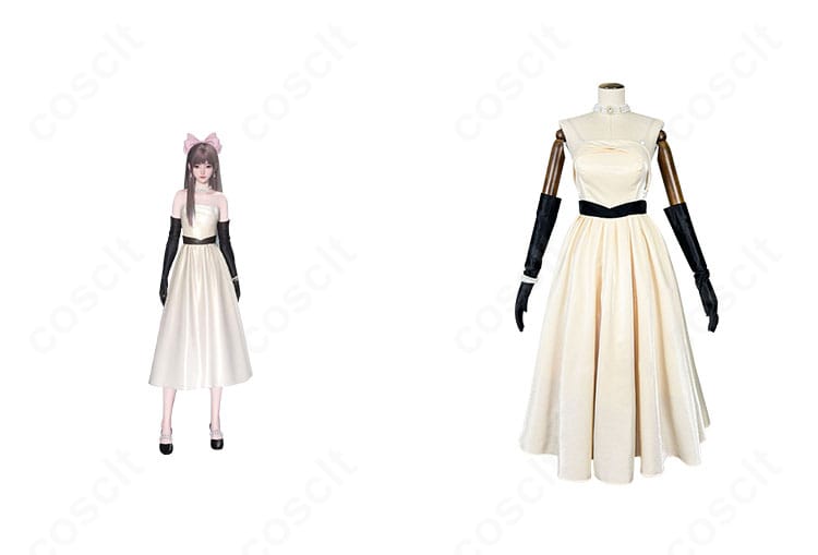 恋と深空 女主人公『白に溶ける』コスプレをモデルと並置で撮影。高再現の白ドレスと装飾がわかる正面全身。