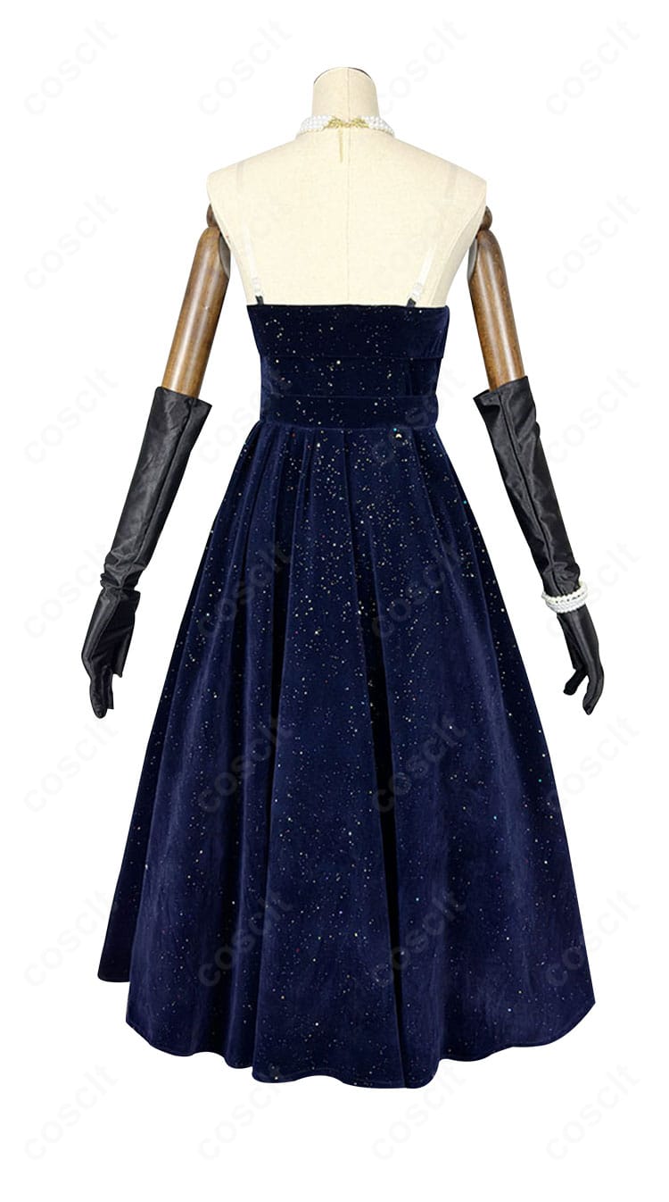 恋と深空 プレイヤー 夜に染まる ドレスの背面。開閉部分とウエストのフィット感、スカートの落ち感を示す背面ディテール。