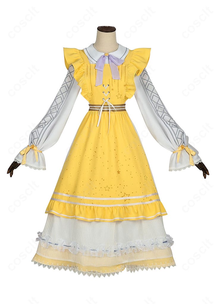 アニー・レスター(玩具職人)かすかな光コスプレ衣装の正面全体像。上品なエプロン付きワンピースと落ち着いた色味が分かる。