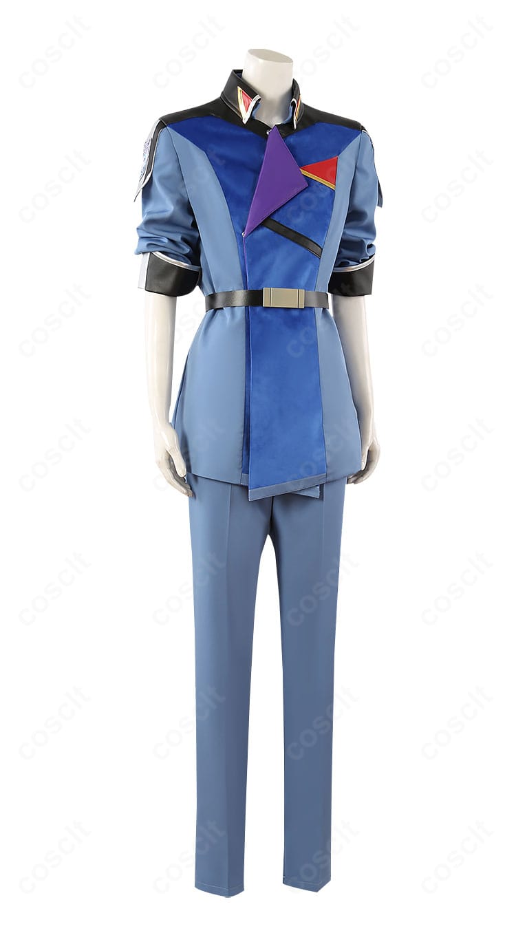 右側面ディテール。肩章から腰帯へ続くラインと配色の切り替えが見える、精緻な装飾のクローズアップ。