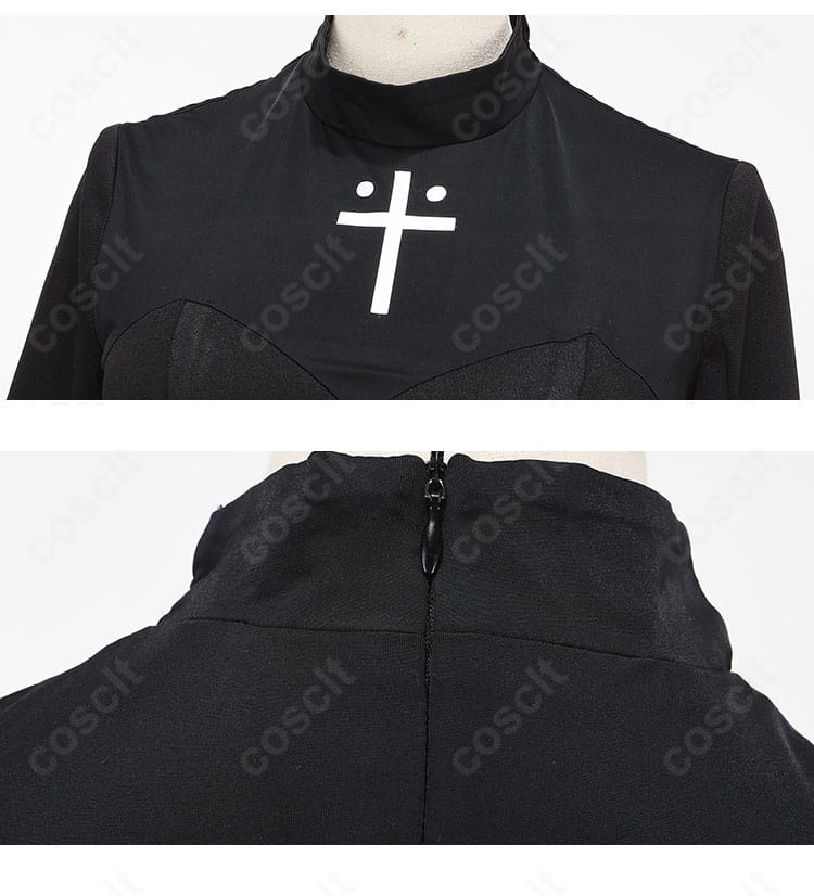 襟元と装飾パーツのクローズアップ。遠坂凛の衣装らしいきちんと感とアクセントを表現。