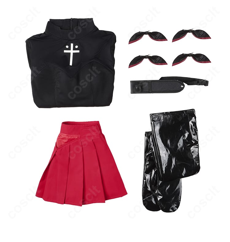 セット内容一覧カット。トップス・スカート・靴下・髪飾り・太もも飾りが含まれる構成を明示。