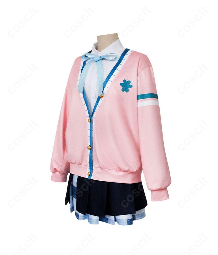 学園アイドルマスター 花海佑芽 初星学園制服コスプレの側面シルエット、フレアスカートの広がりとウエストラインを強調