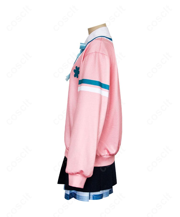 学園アイドルマスター 花海佑芽 初星学園制服コスプレの左側クローズアップ、袖口と前立ての縫製・ステッチワークの詳細