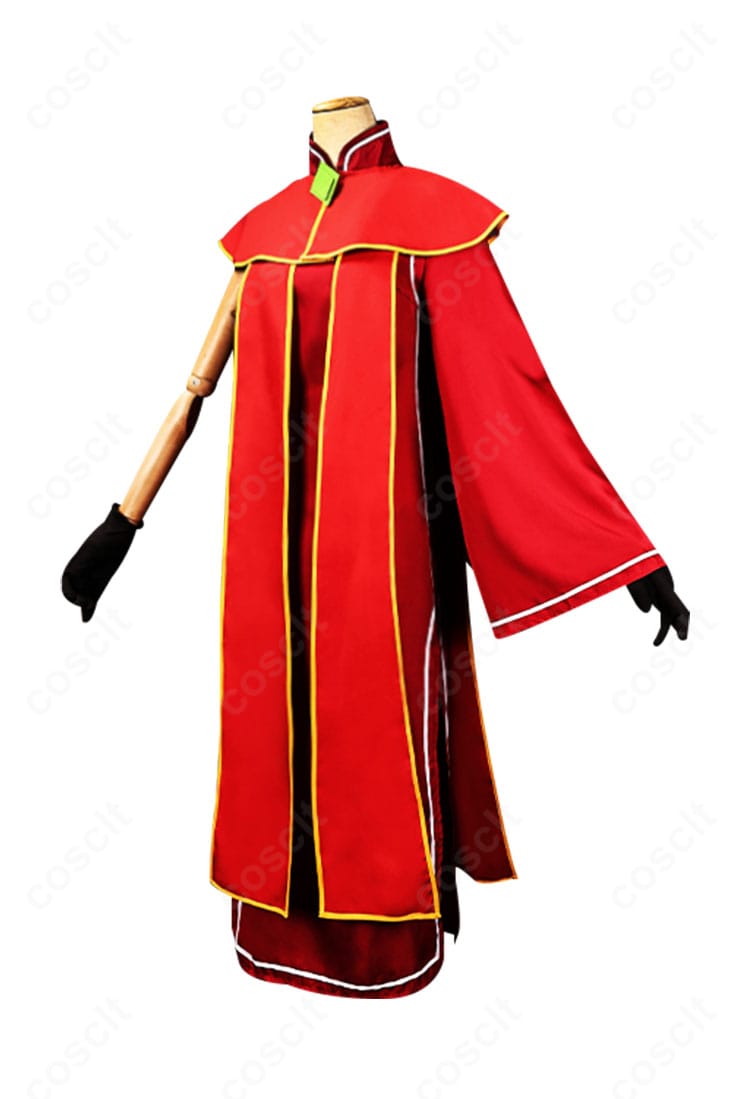 左側面ビュー。片袖の形状と襟飾りの重なり、ヒップ〜裾ラインのフィット感が分かる。