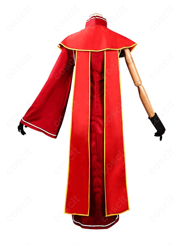 背面全体。マントの長さと背面シルエット、背面開閉部の処理が見えるデザイン画像。