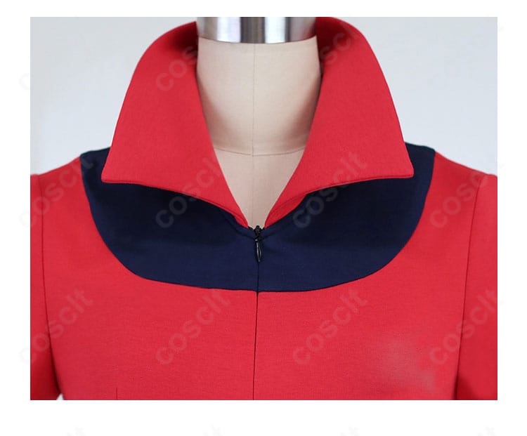 ハルカ衣装の襟元ディテール、配色切替と縫製のアップ