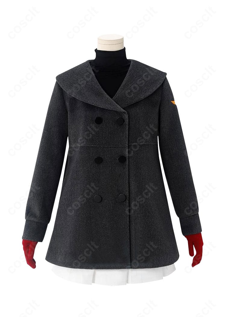 木之本桜 コスプレ衣装 冬服コートの正面全体像。Aラインのシルエットと落ち着いた発色が分かる商品写真
