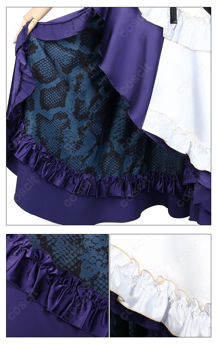 狂蘭メロコ メイド服のスカート裾装飾クローズアップ。裾のトリムとステッチ、立体感のある飾りパーツが映える。