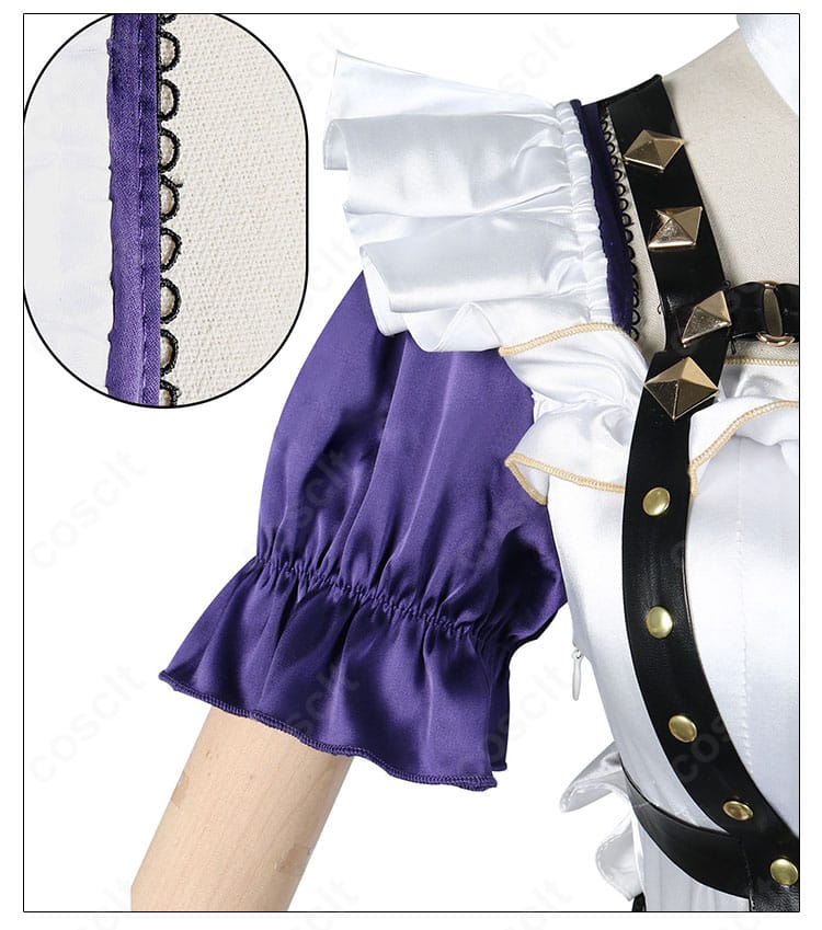 狂蘭メロコ メイド衣装の肩袖装飾クローズアップ。袖口の形状、切り替えライン、素材感が分かる精緻なショット。