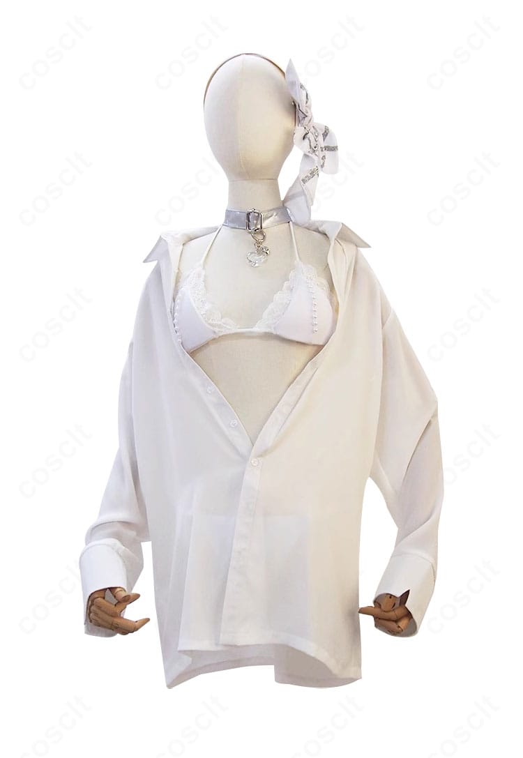 勝利の女神:NIKKE バイパー水着コスプレの正面全体。通気性の良い薄手ストレッチ生地ときれいなシルエットが分かる画像。