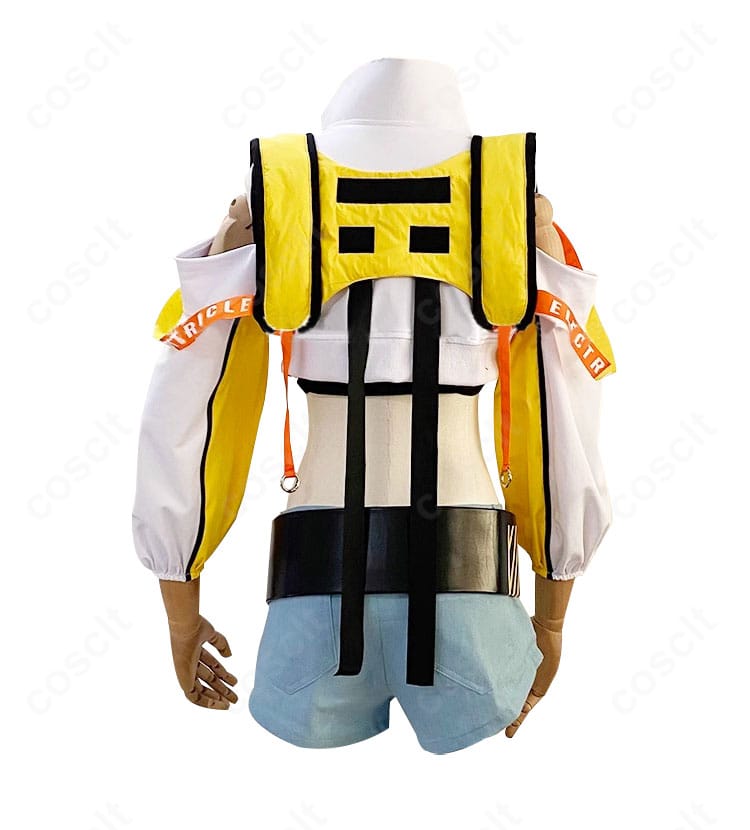 COSCLT エレグ コスプレ衣装 背面。背面のカッティングと装飾位置、フィット感と安定性を示すディテール。