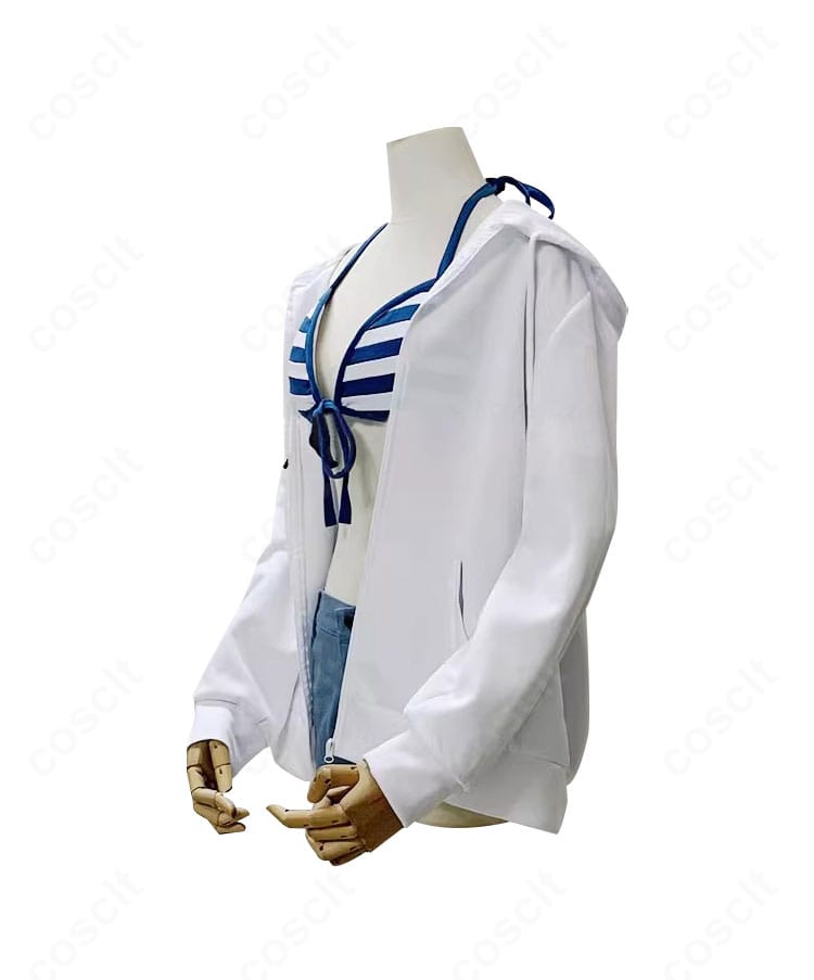 奥空アヤネ水着コスプレ衣装 側面シルエット。身体に沿うカッティングと伸縮素材のフィット感を表現。