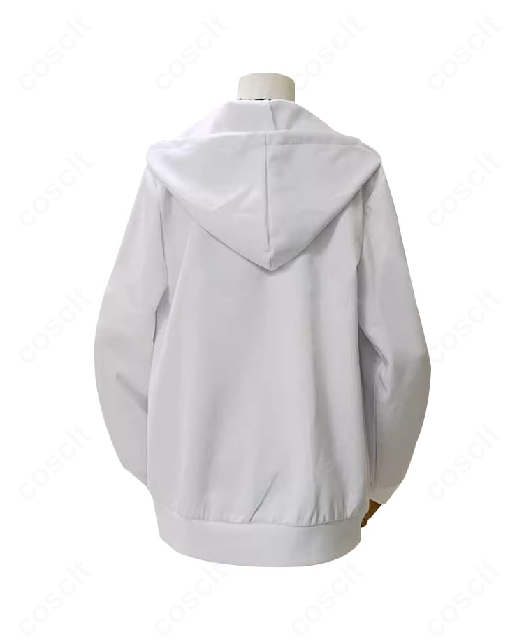 奥空アヤネ水着コスプレ衣装 背面全体。背中の開きとストラップ配置、縫製補強のディテール。