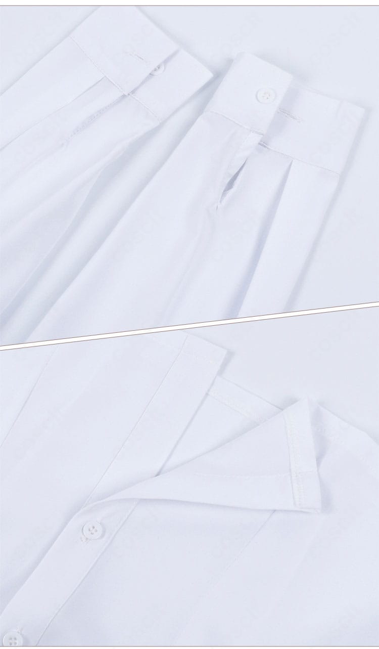 綾瀬桃 制服コスプレ 衿・袖・ボタンのアップ。丁寧な仕上げと清潔感