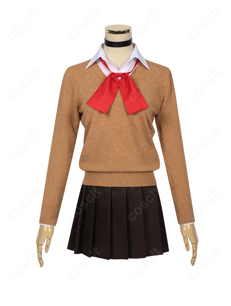 ダンダダン 綾瀬桃 制服コスプレ衣装 正面全身。シャツ・セーター・スカートのディテール