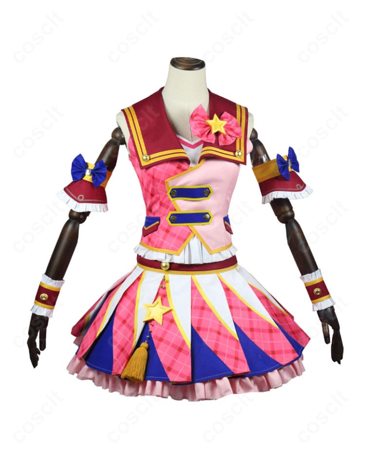 生地アップと装飾ディテール。光沢感ある素材と精巧な縫製、胸元リボンの質感が伝わる大空あかり衣装。