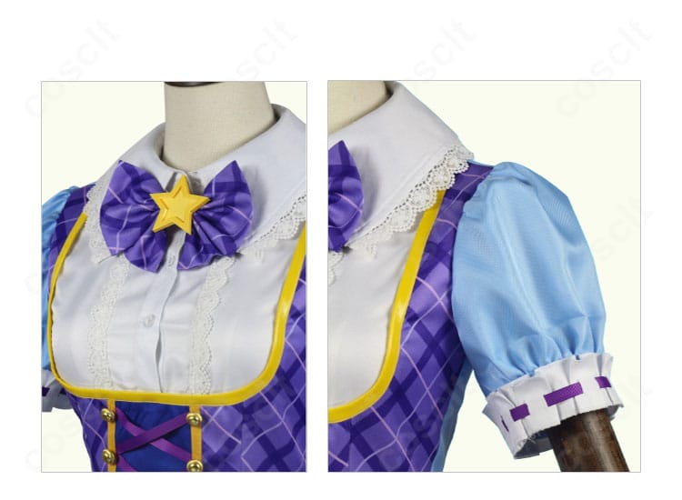 氷上スミレ 衣装の領結と肩・袖装飾のアップ。立体的な結び目と縁取り、メタリック調パーツの質感を詳細に示す。