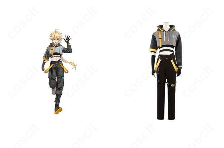 原神の空(旅人)と衣装を並置した商品正面画像。高再現ディテールとオーダーメイド対応を示すビジュアル。