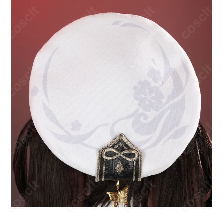 マフラーの花飾りアップ。造花の発色と中心部の仕上げが分かる