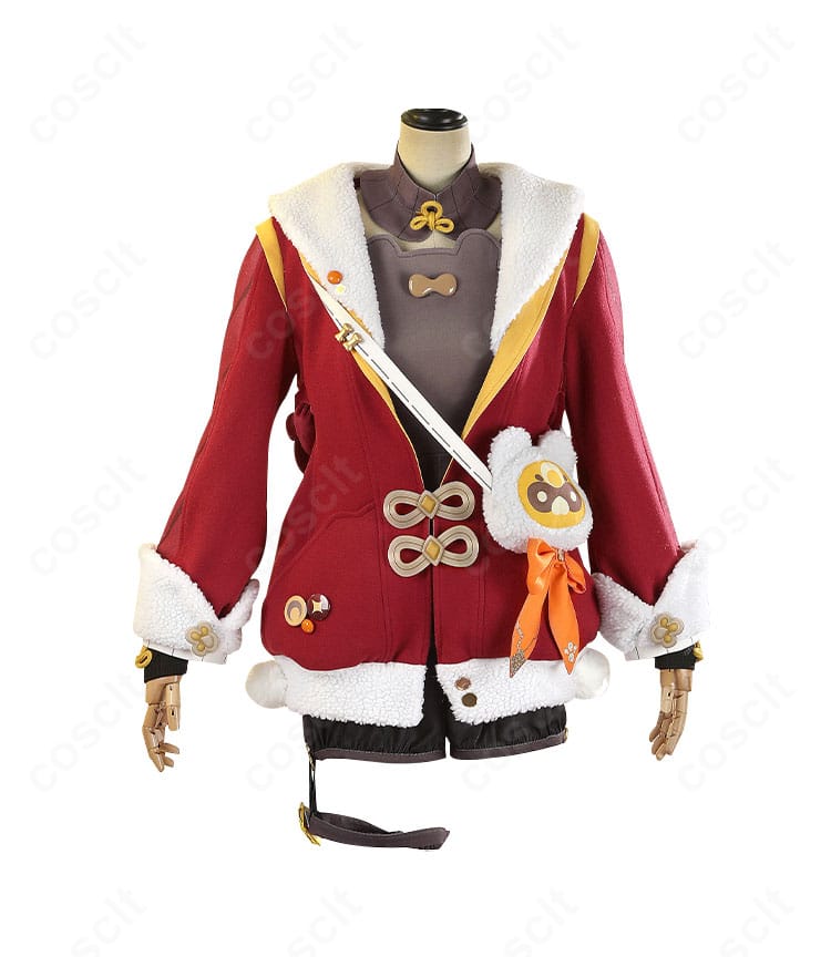 原神 香菱 大つごもりの歓声 コスプレ衣装の正面全体。鮮やかな配色と精巧な刺繍が映える高再現モデル。