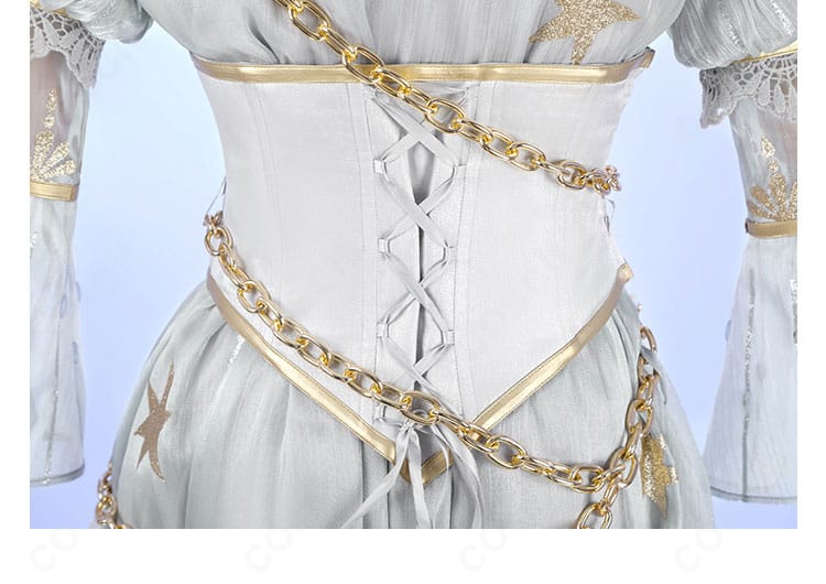 コルセットベルトの装飾ディテール。締め上げラインと金具の質感が分かる
