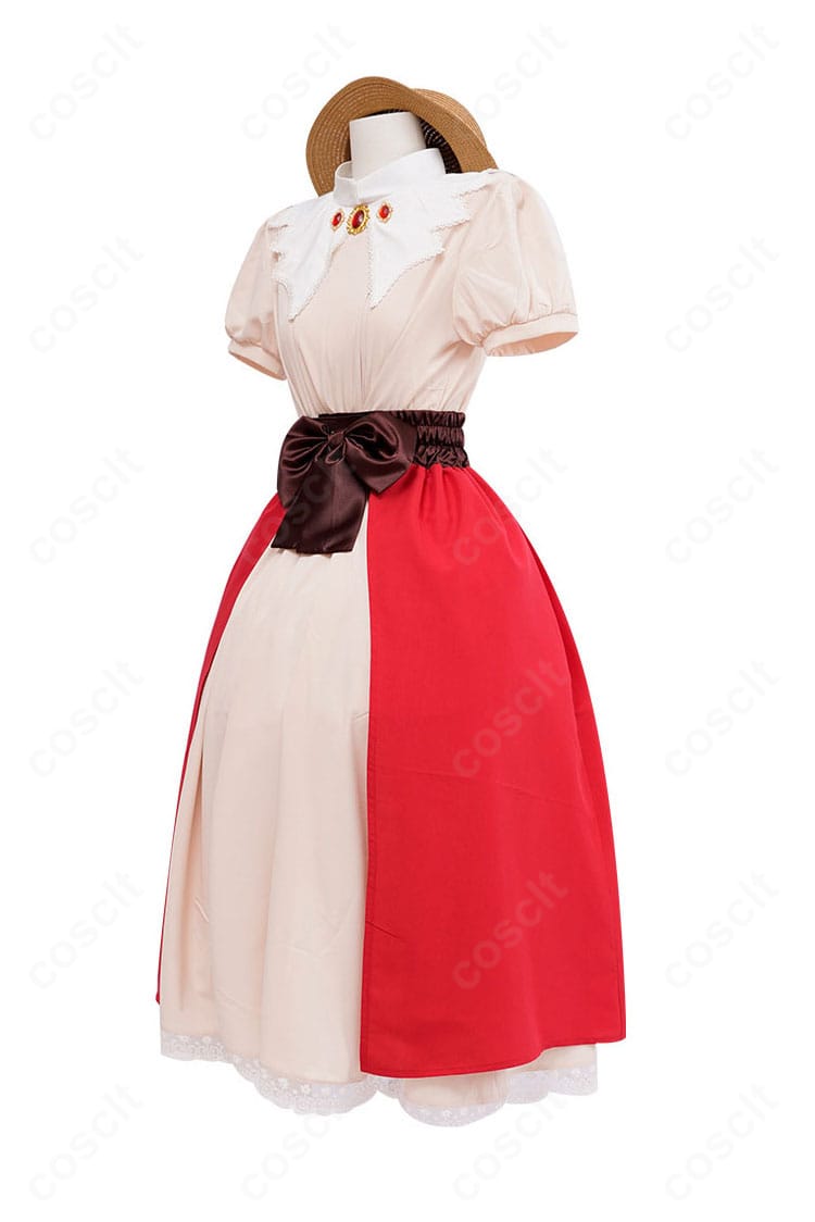 木之本桜コスプレ私服の側面。オーバースカートの重なりとウエストライン、袖のディテールを確認できる画像。