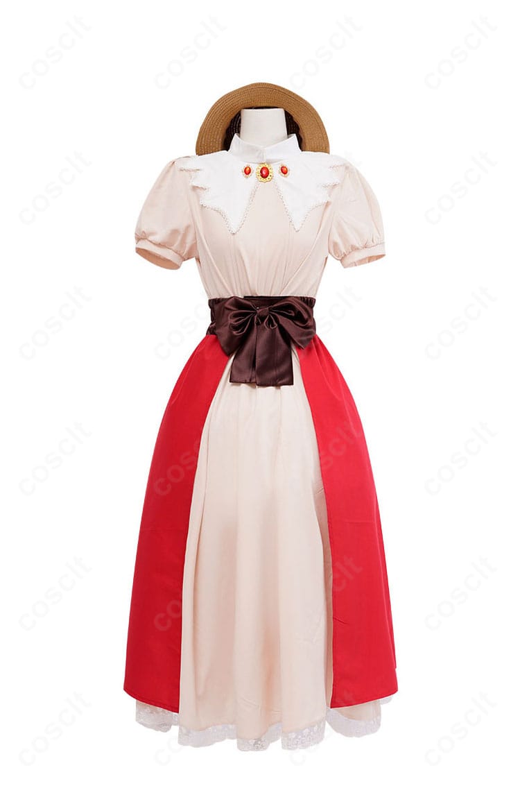 木之本桜 私服(お祖父さんのプレゼント)コスプレ衣装の正面全体。ワンピースとオーバースカート、帽子のバランスが分かるカット。