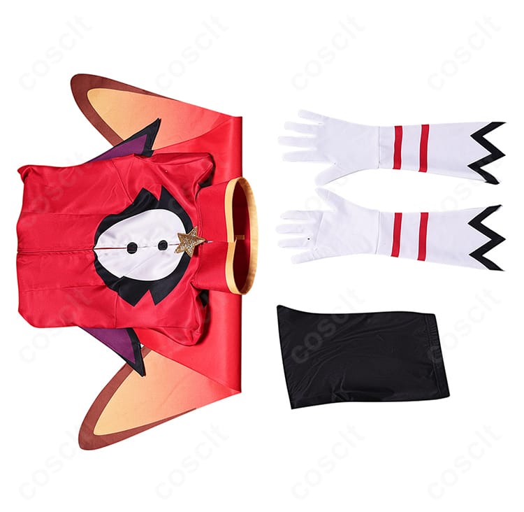 セット内容一覧。ショートパンツ、トップス、手袋の3点が揃ったヴァサゴコスプレ一式を俯瞰で確認。