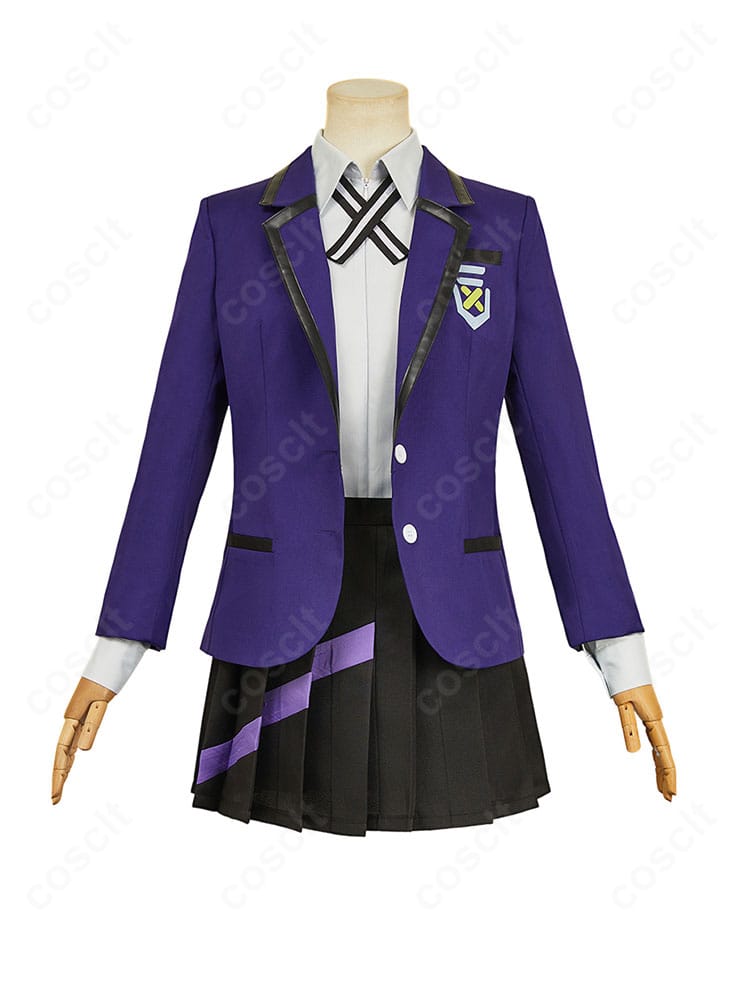 機動戦士ガンダム Gのレコンギスタ ニャアン 学園制服コスプレ衣装の正面全身。コート・リボン・スカートのバランスが確認できる。